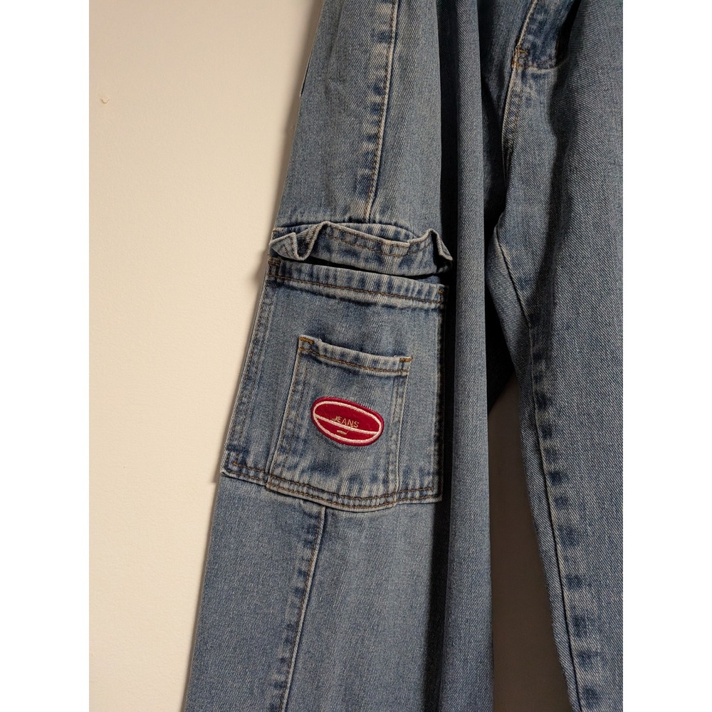 Vintage Y2K Cargo Wide Leg Jeans Medium Wash Distressed Hem Mens Size M - Picture 2 of 13